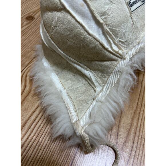 VTG Genuine Tuscan Lambskin Fur Trapper Hat 46 Italy Shearling Aviator Pom Pom - Picture 10 of 11